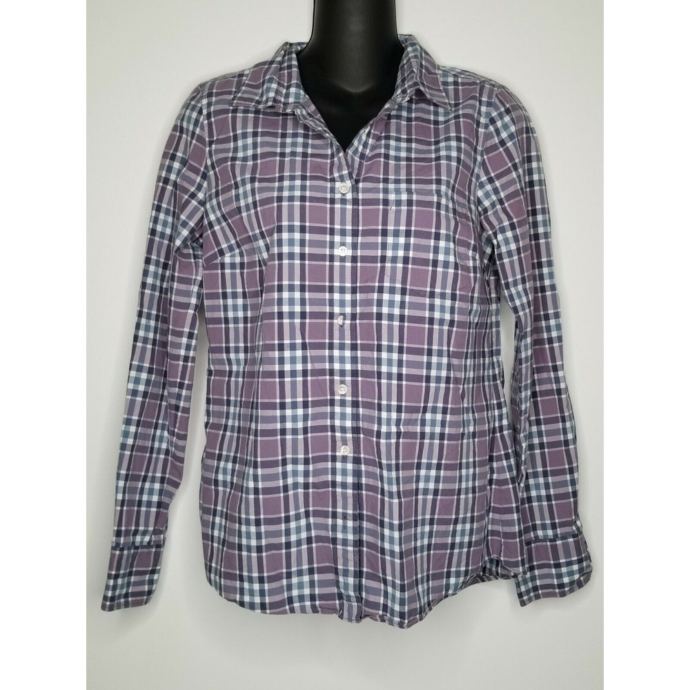 J. CREW Womens Purple Plaid Button Down Perfect Shirt Blouse Top Sz 4 LS Cotton